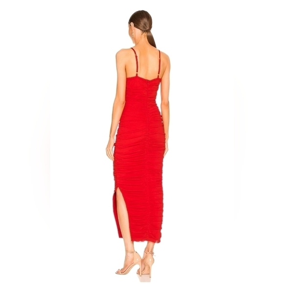 Revolve Elliatt Red Pippa Rushed Mesh Evening Midi Dress Gown Cocktail Party Wed - Picture 3 of 16